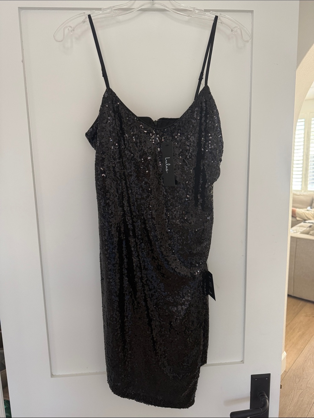 Lulu's Black Sequin Spaghetti Strap Mini Dress